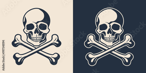 Hand drawn skull and crossbones silhouette tattoo illustration