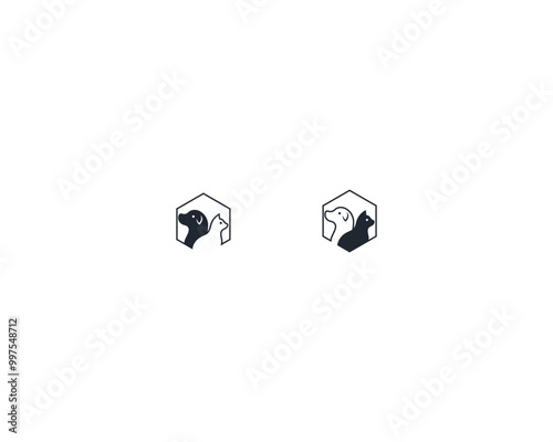 Dog and cat logo design template vector, line of pet logo design suitable for pet shop, store, cafe, business, hotel, veterinary clinic, Domestic animal vector illustration logotype, sign, symbol.