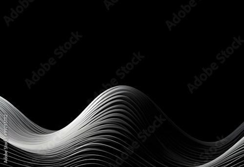Abstract black and white wavy lines forming a dynamic, undulating pattern