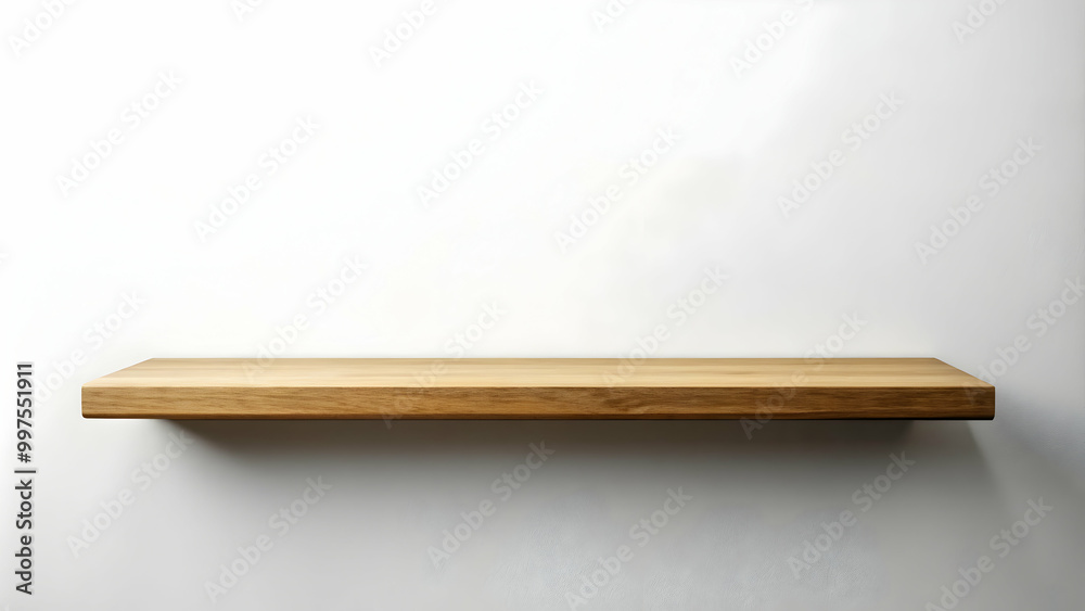 Empty wooden wall shelf on white background , minimalistic, decor, interior design, simplicity, clean Empty wooden wall shelf on white background , minimalistic, decor, interior design, simplicity, clean