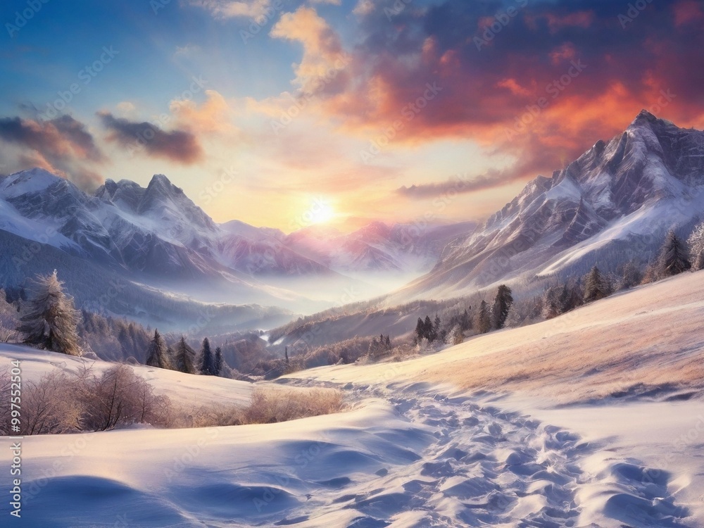Winter’s Light: Sunrise Over Icy Summits Winter’s Light: Sunrise Over Icy Summits
