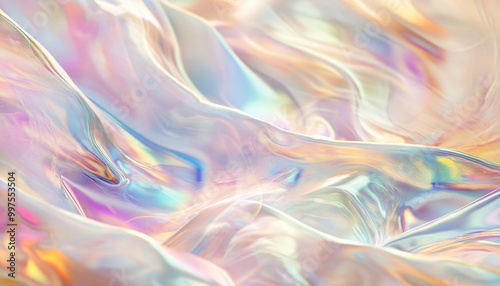 Iridescent, holographic patterns in pastel shades, creating a futuristic, dreamy effect that shifts in color and tone