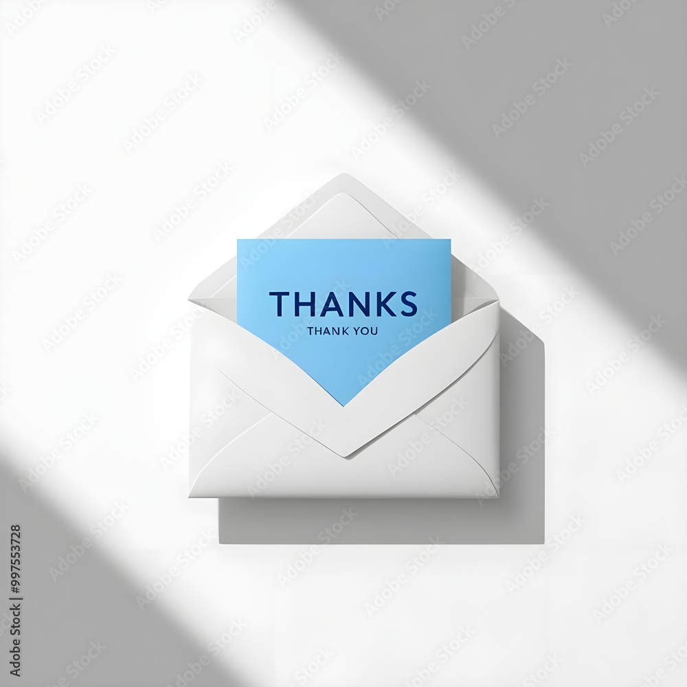 Letter in an envelope with thanks or thank you on white background icon. Send to email, mail. Blue. Flat design. On white background