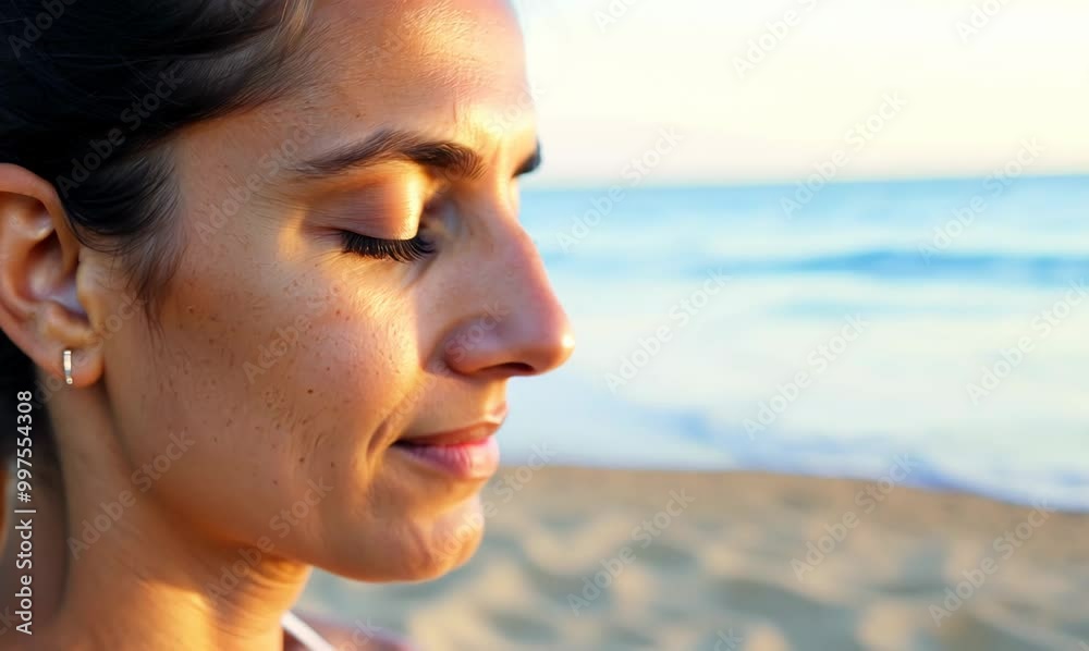Yogi Woman Meditating on Beach Close-Up Yogi Woman Meditating on Beach Close-Up
