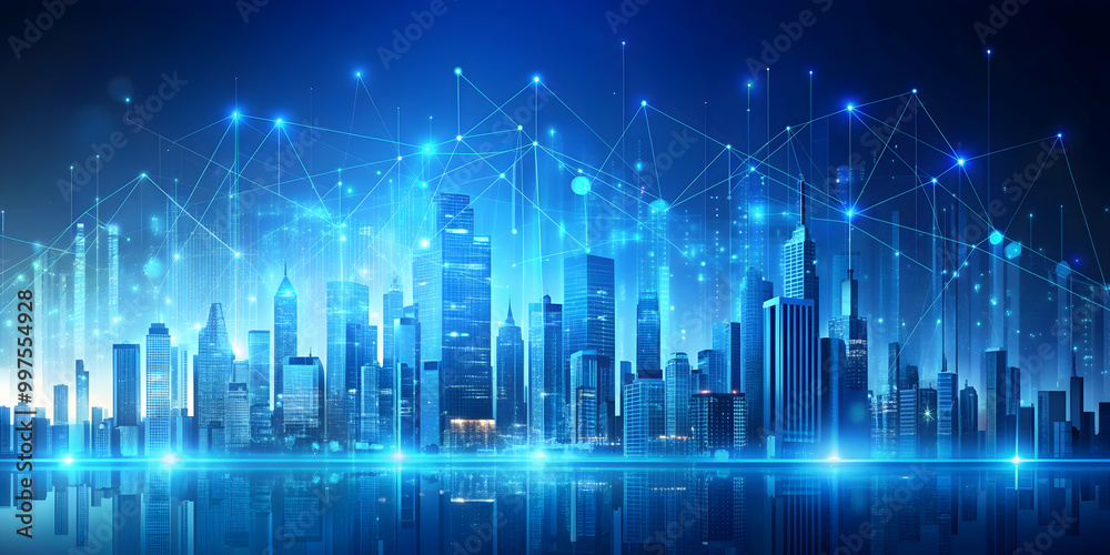Blue big data city science and technology background , big data, cityscape, digital, futuristic, skyline Blue big data city science and technology background , big data, cityscape, digital, futuristic, skyline