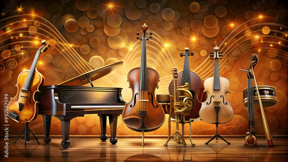 Fototapeta premium Classical music concert poster with elegant design and musical instruments, classical music, concert, performance, opera