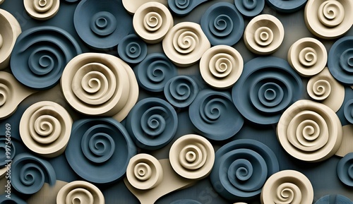 Abstract Swirling Pattern in Blue and Beige