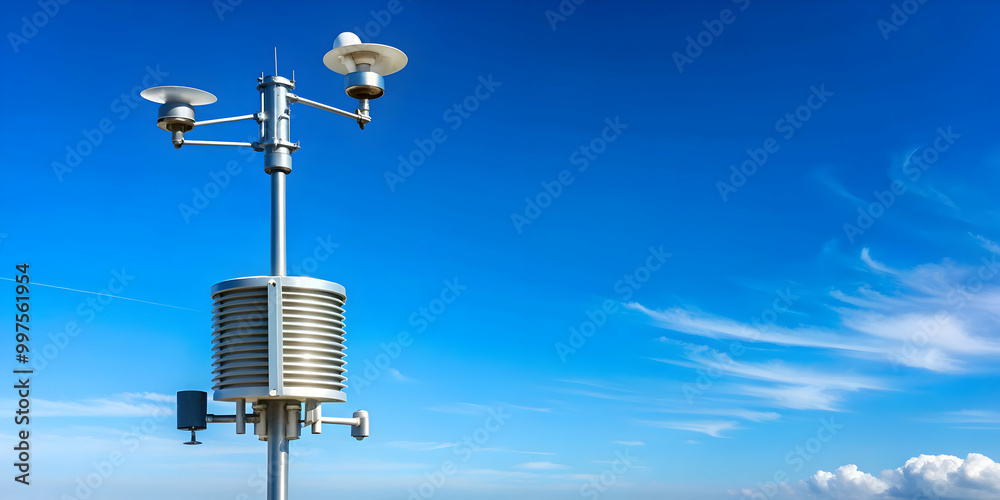 Weather station with clear blue sky background , meteorology, monitoring, technology, equipment, climate, environment Weather station with clear blue sky background , meteorology, monitoring, technology, equipment, climate, environment