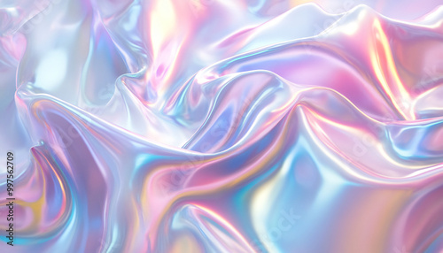 Iridescent, holographic patterns in pastel shades, creating a futuristic, dreamy effect that shifts in color and tone