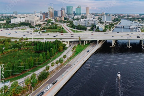 Freeway bridge crossing the Hillsborough River, Tampa, Florida, United States. photo