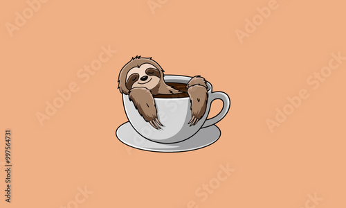 Relaxed sloth soaking in a coffee cup.