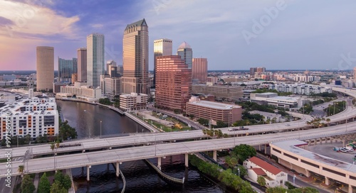 Selmon Expressway crossing the Hillsborough River and buildings in downtown Tampa, Florida, United States. photo