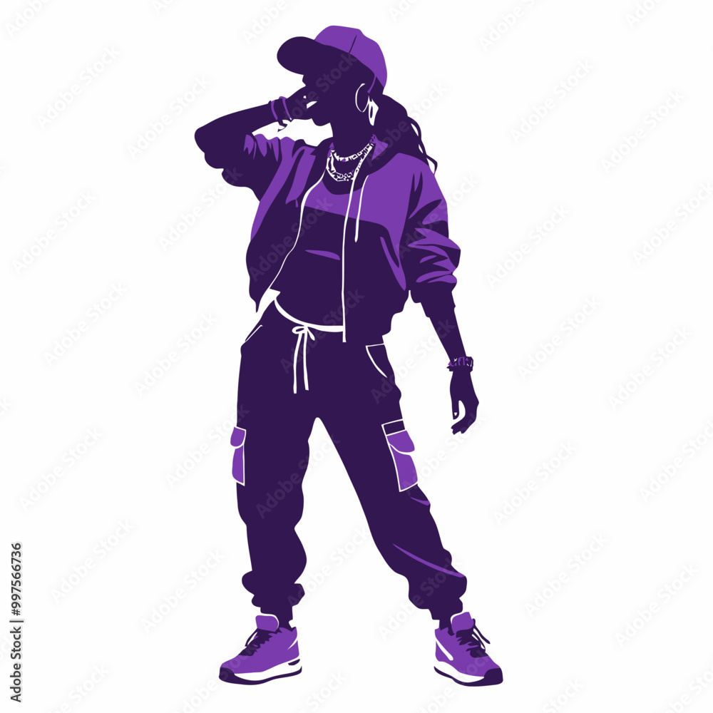 An ebony woman street dancer hip hop performer urban dance style and energy. PNG and Vector An ebony woman street dancer hip hop performer urban dance style and energy. PNG and Vector