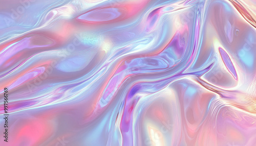 Iridescent, holographic patterns in pastel shades, creating a futuristic, dreamy effect that shifts in color and tone