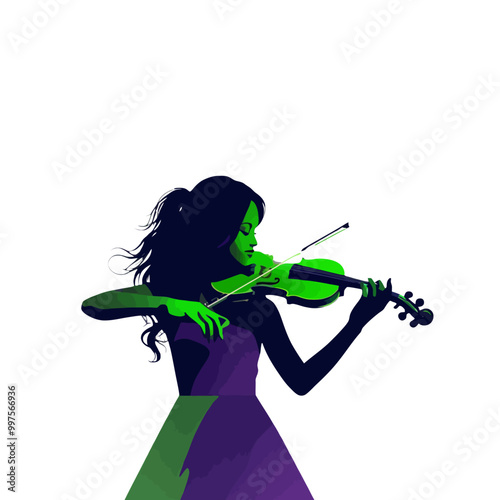A female rockstar violinist performing live in a musical concert and dance party, PNG