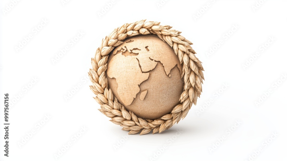 Wooden Earth Globe with Wheat Surrounding It Wooden Earth Globe with Wheat Surrounding It