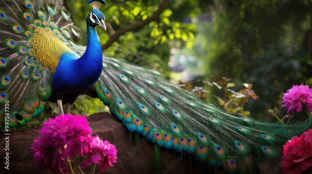 Obraz premium Peacock Displaying its Feathers
