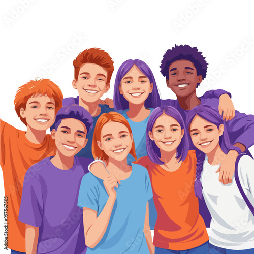 A group of teenagers exploring life and building connections through shared experiences and adventures. PNG and Vector