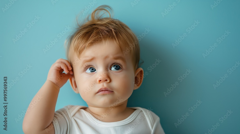 Adorable Baby on Blue Background Adorable Baby on Blue Background