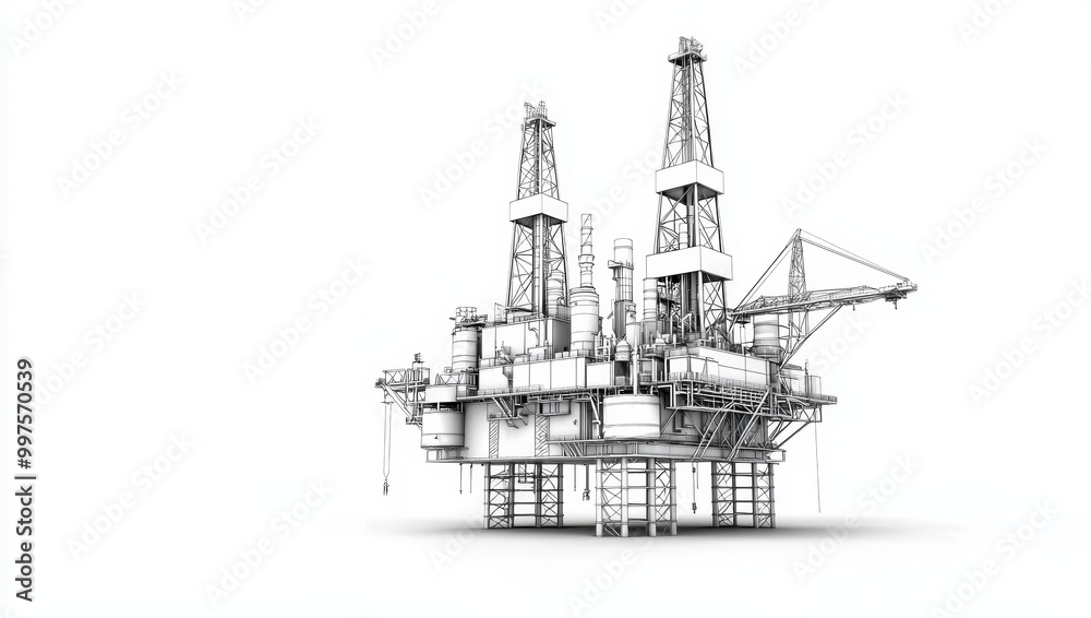 Detailed Oil Rig Illustration on White Background Detailed Oil Rig Illustration on White Background