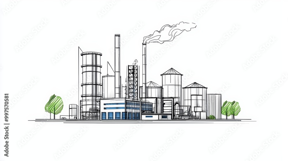 Industrial Plant with Smokestacks and Storage Tanks Industrial Plant with Smokestacks and Storage Tanks