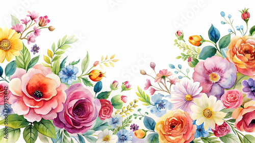 Watercolor flowers over white background , watercolor, flowers, floral, pastel, artistic, painting, nature, botanical
