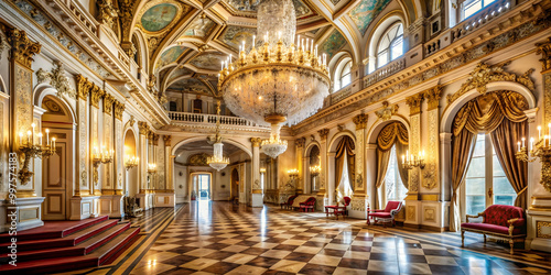 Opulent grand entryway of a palace interior , palace, regal, luxury, ornate, grand, majestic, opulence