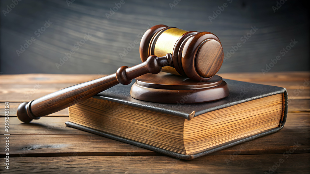 Wooden gavel resting on top of a closed book , judge, legal, law, court, auction, justice, auctioneer, authority Wooden gavel resting on top of a closed book , judge, legal, law, court, auction, justice, auctioneer, authority