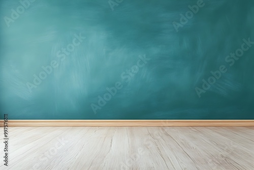 Serene Classroom Background Displaying Minimalist Green Wall and Wooden Flooring long title A visually striking and serene classroom background