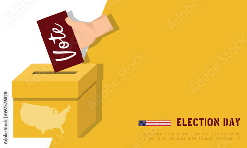 Election Day template with a hand inserts a ballot into a box and copy space area