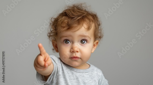 Playful Toddler Pointing with a Smile