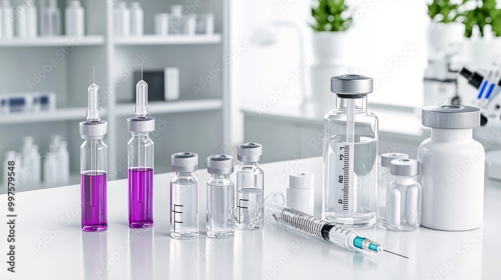 Medical Vials and Syringe on Laboratory Table