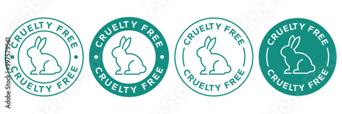 Cruelty Free label, logo, badge, icon, sticker, symbol, emblem, stamp, green, line, flat vector, isolated illustration. Cruelty free not tested on animals label for product packaging design.