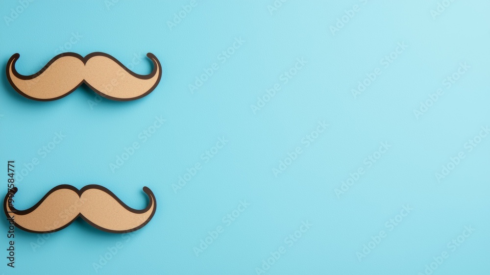 Two fake mustaches on a blue background Two fake mustaches on a blue background