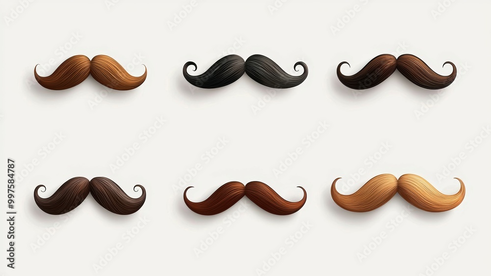 A row of six mustaches with different colors A row of six mustaches with different colors
