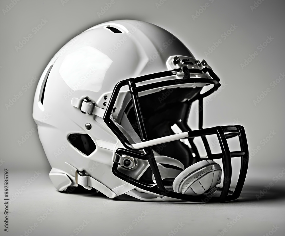 Fototapeta premium Streamlined white American football helmet designed for optimal protection, blending modern technology with a stylish look