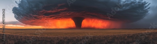 Dramatic Sunset Behind Thunderstorm Cloud Formation