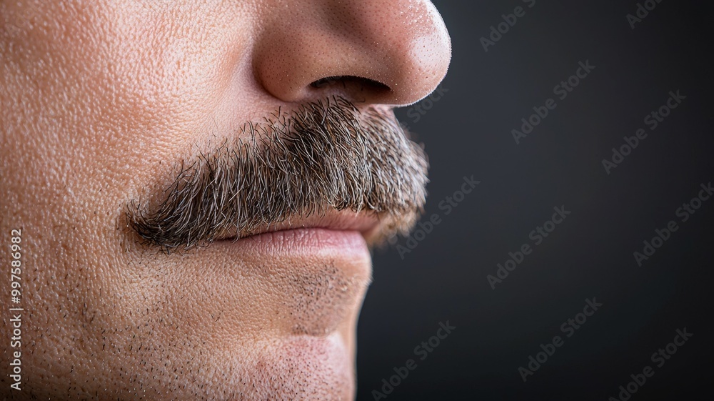A man with a mustache has a stubble on his chin A man with a mustache has a stubble on his chin