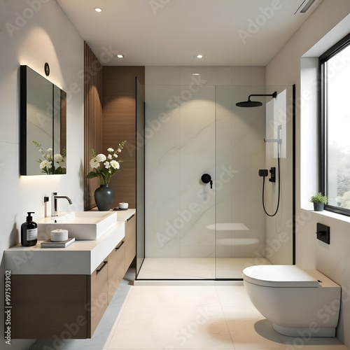 stylish beautiful bathroom interior with glass shower modern bathroom interior modern bathroom interior with shower bathroom with tiles