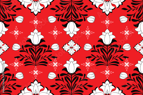 Pattern Hand drawing, for fabric, textiles, clothing, wrapping paper, cover, rug, home decor, abstract backgrounds. Beautiful pattern in red color background, vector file.
