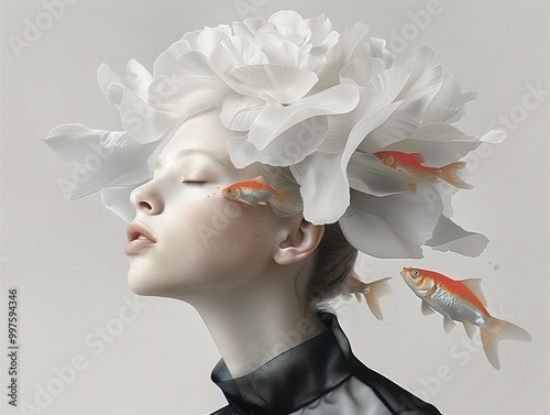 portrait of a person with a wreath of flowers