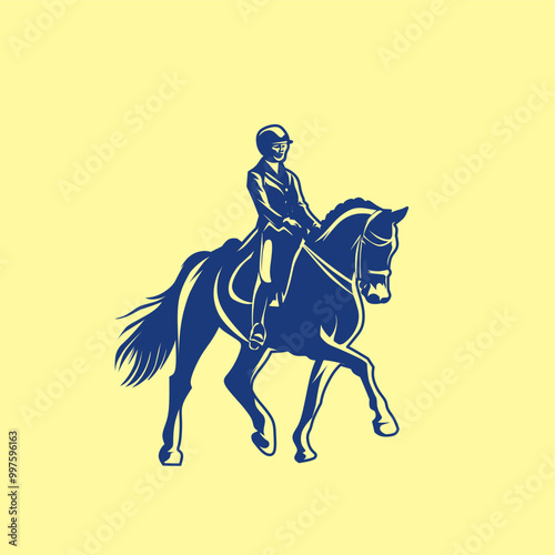 Equestrian sport, a person riding a horse. 