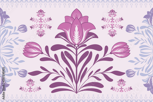 seamless floral pattern, Pattern Hand drawing, for fabric, textiles, clothing, wrapping paper, cover, rug, home decor, abstract backgrounds. Beautiful pattern in pink color background, vector file.
