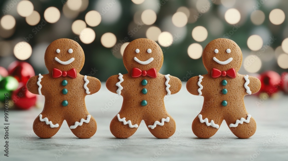 Festive Gingerbread Men on a Holiday Background Festive Gingerbread Men on a Holiday Background