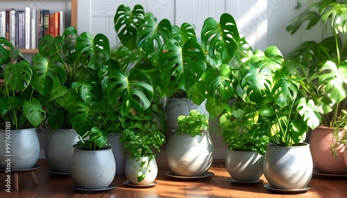 Lush heart leaf philodendron pots thriving in a sunlit room photo