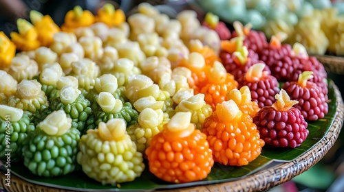 Delicate Thai Fruit Shaped Like Colorful Gems photo