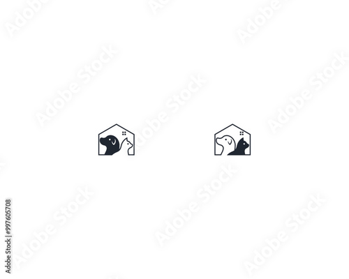 Dog and cat logo design template vector, line of pet logo design suitable for pet shop, store, cafe, business, hotel, veterinary clinic, Domestic animals vector illustration logotype, sign and symbol.