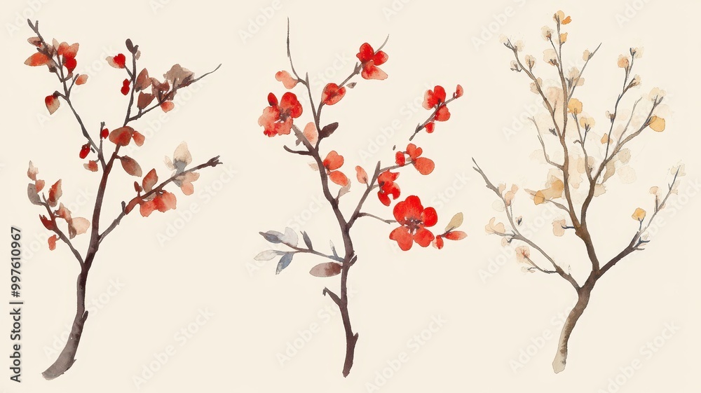 Set of watercolor red apple on branch with leaves,Watercolor illustration of a sweet fruit on a white background,illustration Isolated drawing,hand drawn concept,copy space. Set of watercolor red apple on branch with leaves,Watercolor illustration of a sweet fruit on a white background,illustration Isolated drawing,hand drawn concept,copy space.