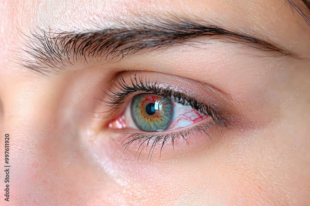 Obraz premium Close-up of a captivating eye revealing unique colors and intricate details, showcasing beauty and emotion in human expression.