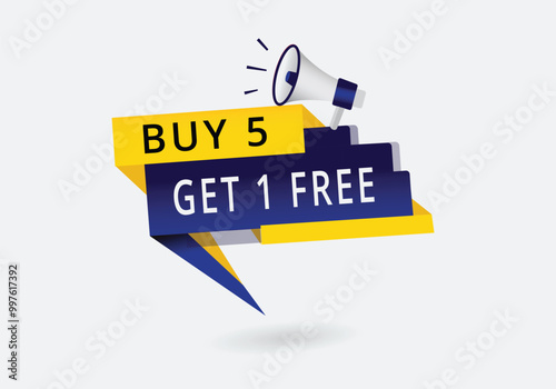 Buy 5 get 1 free colorful promotion template. Announcement  Banner label vector.